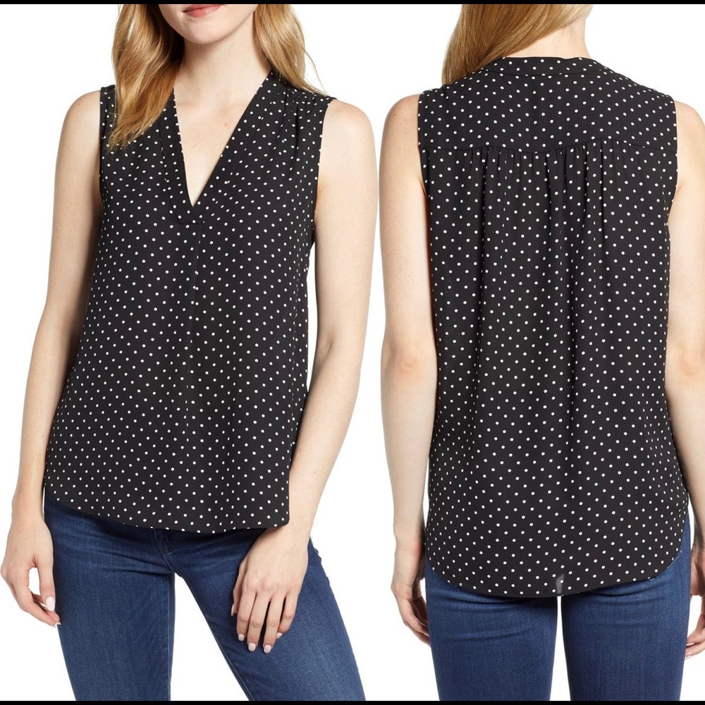 VINCE CAMUTO Polka Dot Sleeveless Blouse